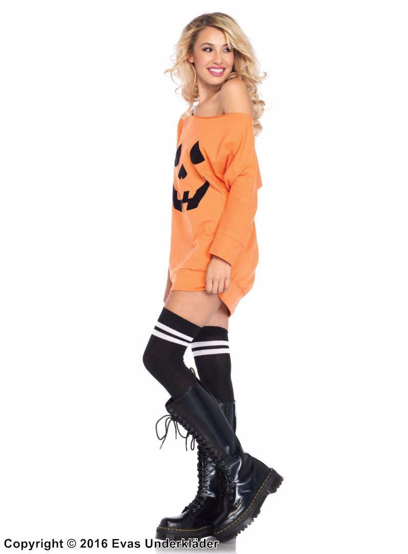 Jack-o'-lantern Halloween pumpkin, dress, long sleeves, off shoulder